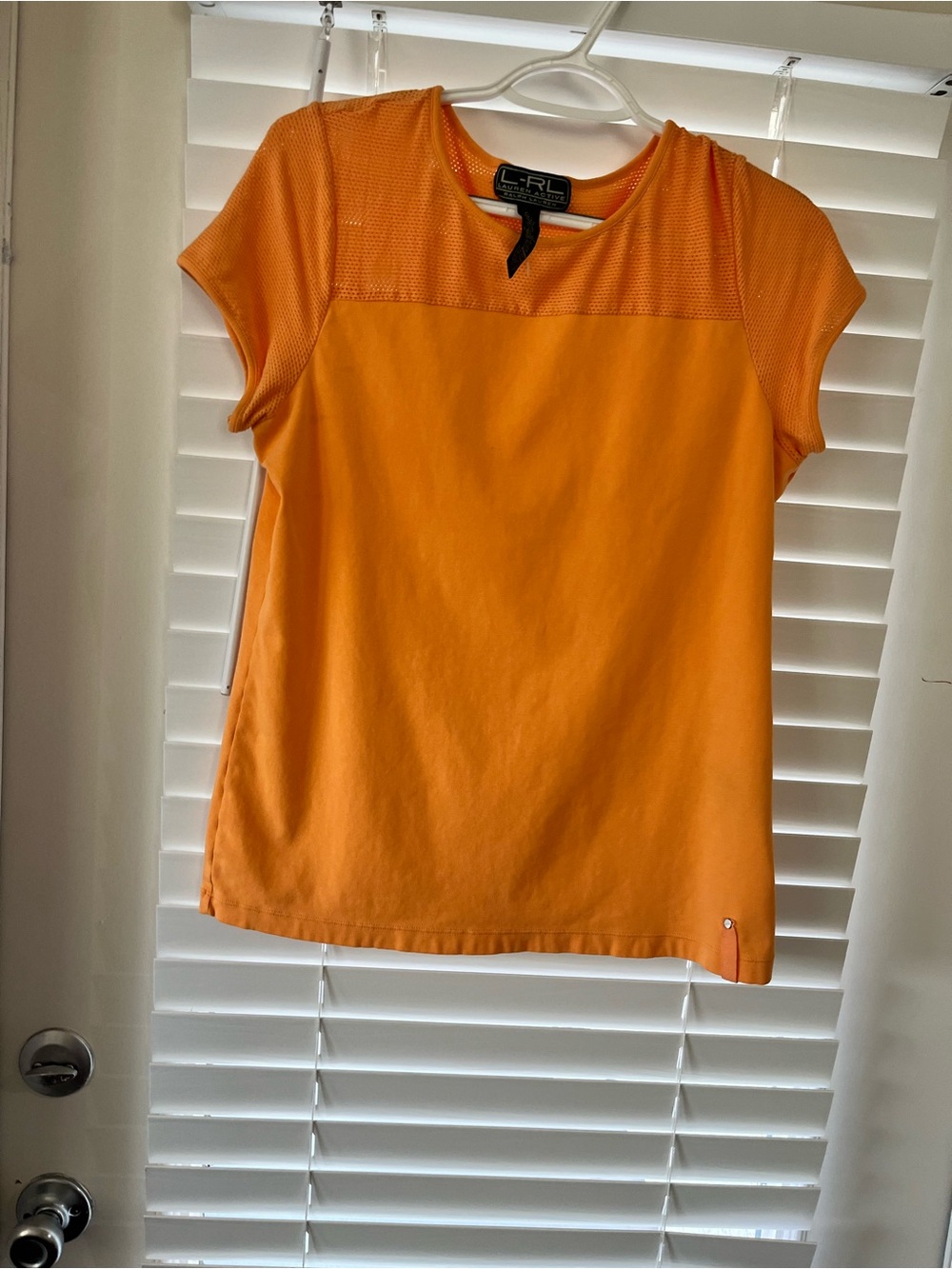 Lauren Ralph Lauren Orange Short-Sleeve Mesh Yoke Top